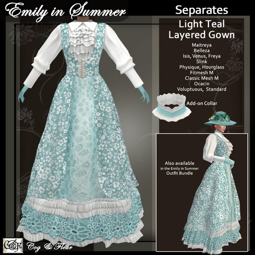 Second Life Marketplace - C&F Emily SEPARATES - Layered LT Teal Victorian Dress Second Life Marketplace - C&F Emily SEPARATES - Layered LT Teal Victorian Dress