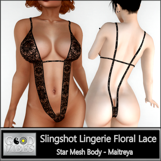 GoodVibes Slingshot Lingerie Floral Lace Black