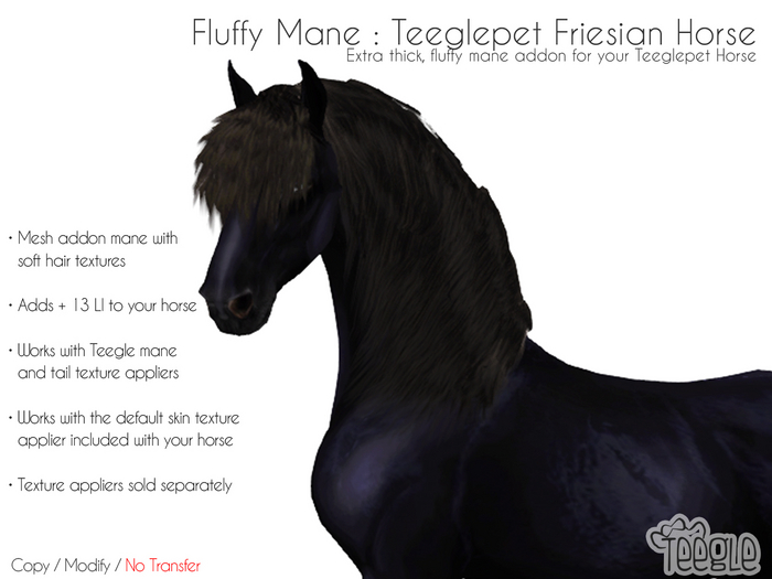 [Teegle] Fluffy Mane for Teeglepet Friesian Horse