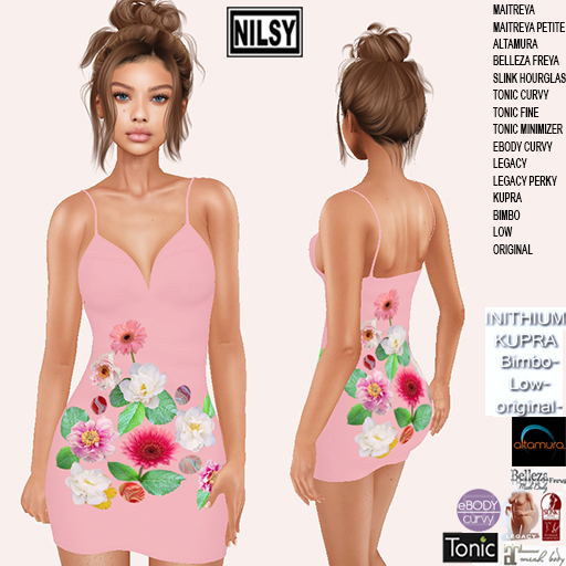 FLOWER PANEL DRESS,MESH BODY