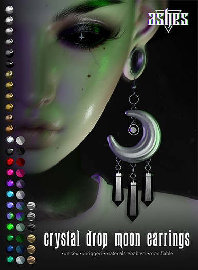 .ashes. crystal drop moon earrings