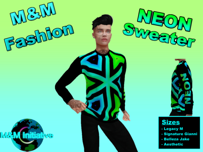 (M&M Fashion) - NEON SWEATER - Green/Blue