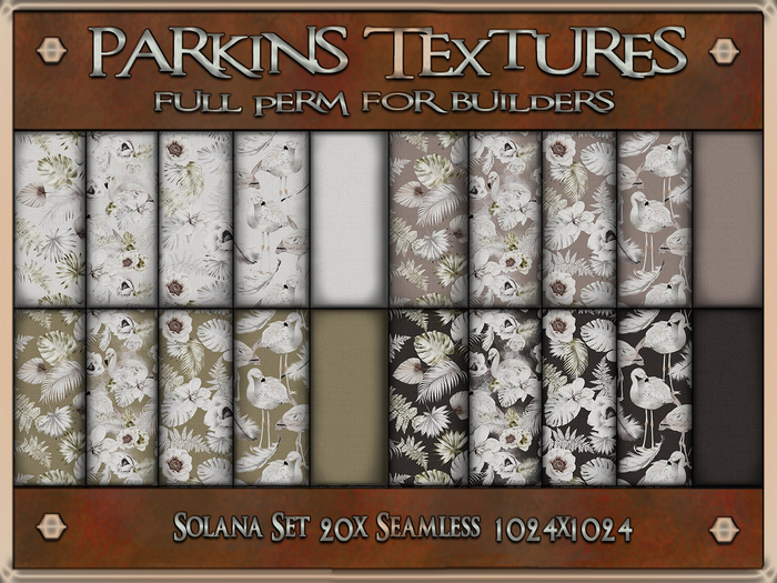 Parkins Textures - Solana Set - 20x Full Perm Seamless 1024 - Fabric, Floral, Clothing, Furnishing, Flower, Dress, Leaf