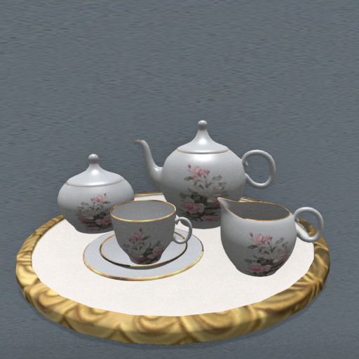 Tea Set Pink Roses w/ Tray 