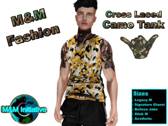 [M&M Fashion] Cross Laced Camo Tank - Yellow