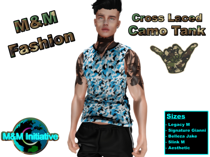 [M&M Fashion] Cross Laced Camo Tank - Blue