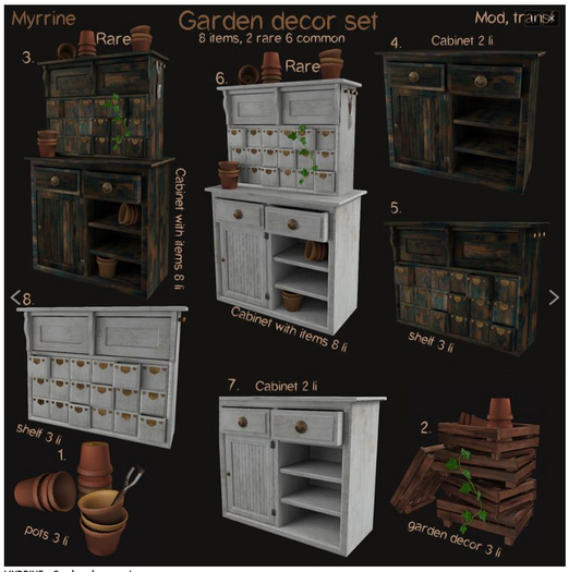 3. Myrrine. Garden decor set cabinet with stuff brown RARE