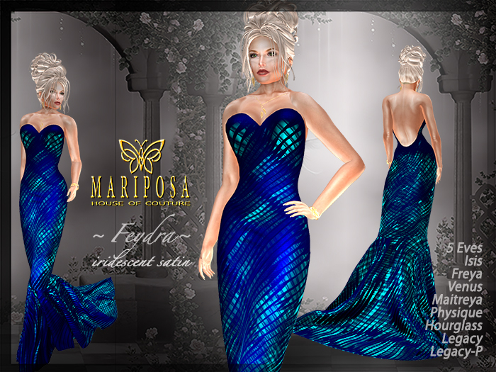 ~FEYDRA~ Iridescent Satin Abstract PatternplStraess Mermaid Gown_peacock