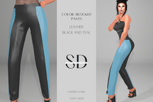 S/D Mesh Color-blocked Pants - Black and Teal Leather (Maitreya Lara)