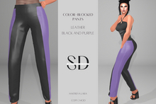 S/D Mesh Color-blocked Pants - Black and Purple Leather (Maitreya Lara)