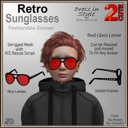 Retro Sunglasses [2cute] Red Glass Lense