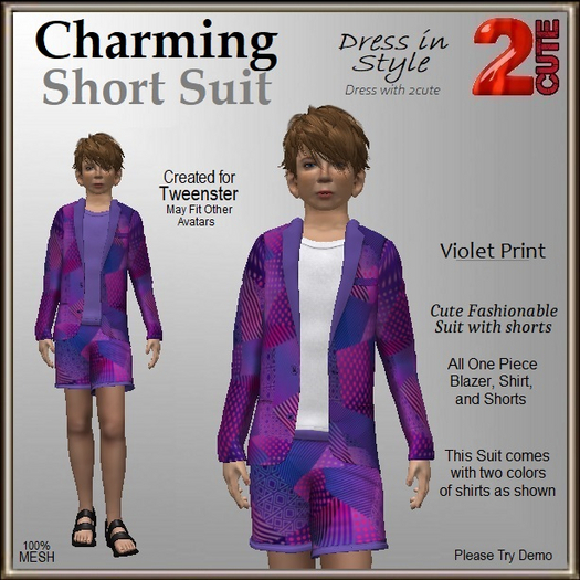 Charming Short Suit [2cute] Violet Print