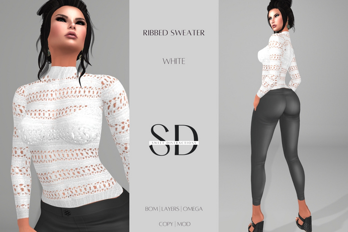 S/D Ribbed Sweater in White (BOM, Classic, Omega)