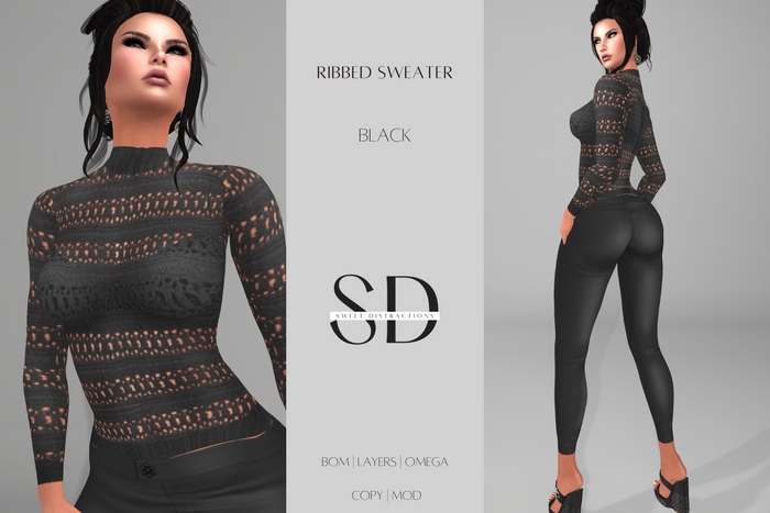 S/D Ribbed Sweater in Black (BOM, Classic, Omega)