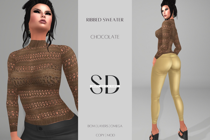 S/D Ribbed Sweater in Chocolate (BOM, Classic, Omega)