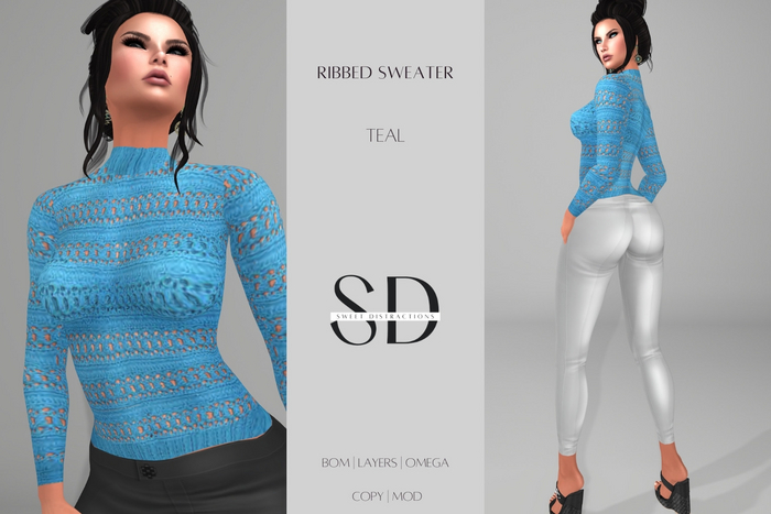 S/D Ribbed Sweater in Teal (BOM, Classic, Omega)