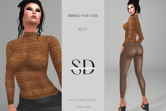 S/D Ribbed Sweater in Rust (BOM, Classic, Omega)