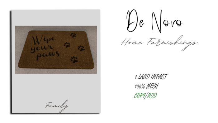 ..De Novo.. Welcome Mat WIPE YOUR PAWS Box