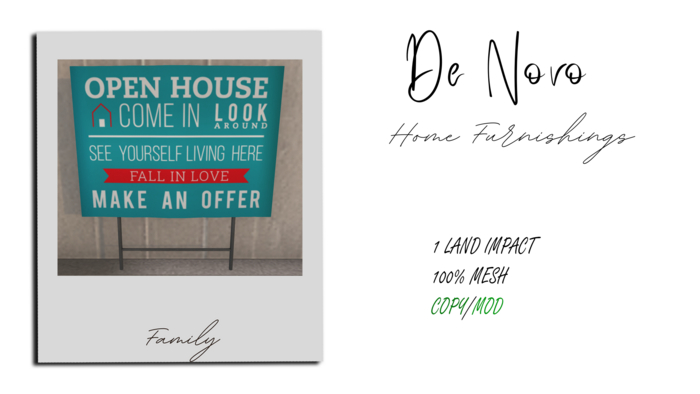..De Novo.. Open House Yard Sign 