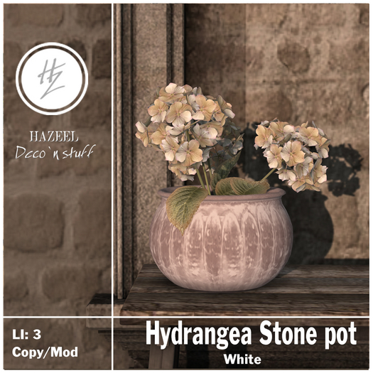 .::Hazeel::. Hydrangea Stone pot {White} 