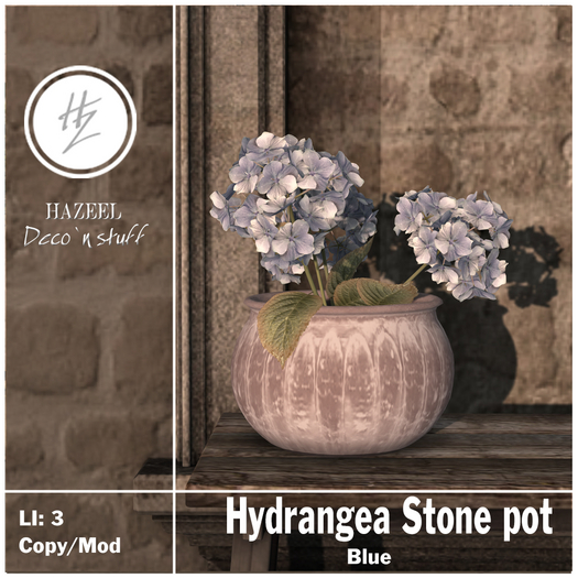 .::Hazeel::. Hydrangea Stone pot {Blue} 