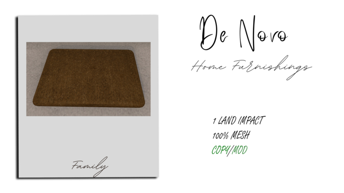 ..De Novo.. Welcome Mat PLAIN Box