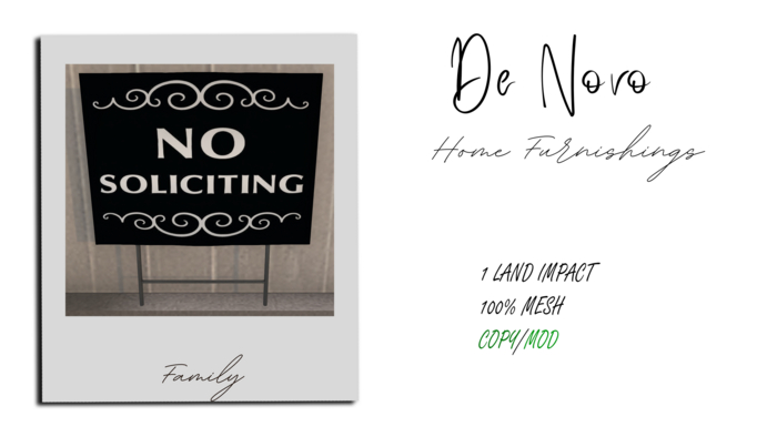 ..De Novo.. No Soliciting Yard Sign 