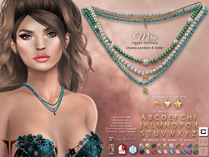 **RE** Mira Necklace - Custom Mesh Letter - Fit Mesh - Maitreya, Belleza, Meshbody, SLink