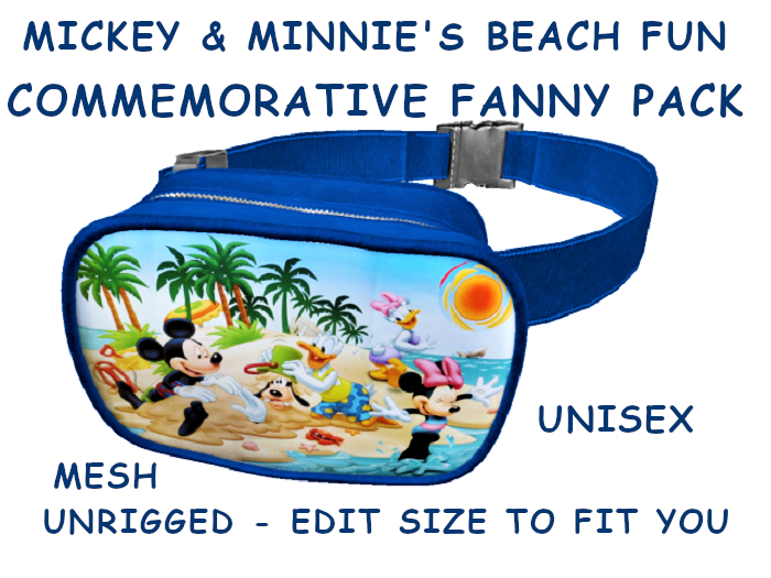 12. FANNY PACK BELLY BAG PURSE UNISEX - MICKEY BEACH FUN - Adults, Teen, Child, Kids, Baby. Resize to Fit: COPY/MODIFY