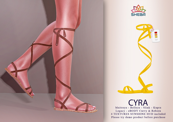 Cyra Lace Up Strapped Sandals (Sunshine) ~ Maitreya, Legacy, Kupra, Reborn