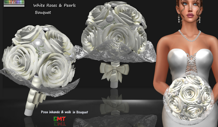 R.F. - White roses and pearls BOUQUET