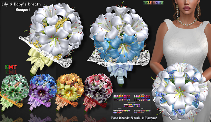 R.F. - Lily and Baby's Breath BOUQUET with hud