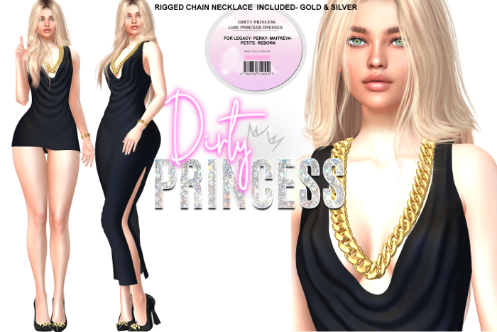 DIRTY PRINCESS- Luxe Princess Dresses W/Chain- BLACK