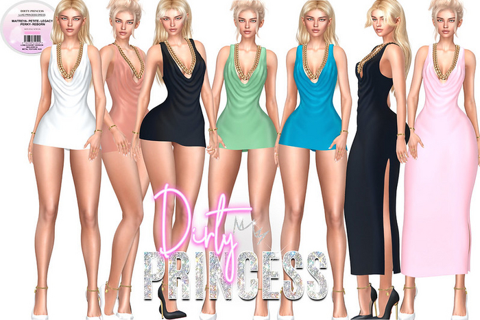 DIRTY PRINCESS- Luxe Princess Dresses W/Chain- 9 COLORS