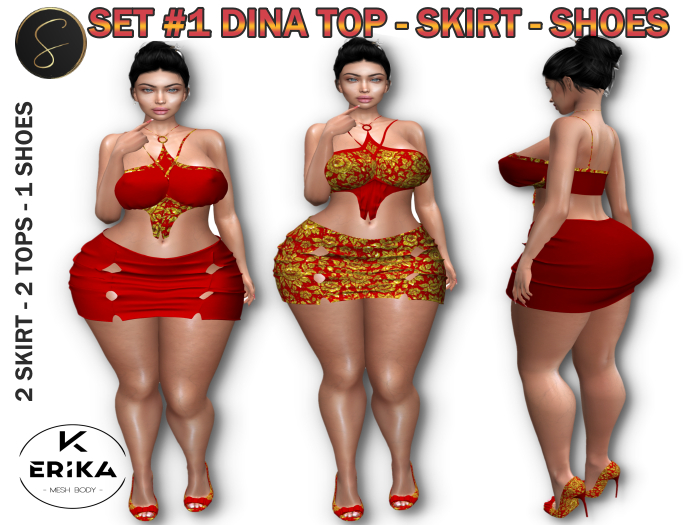 SET #1 DINA TOP - SKIIRT - SHOES 2 COLORS KALHENE ERIKA