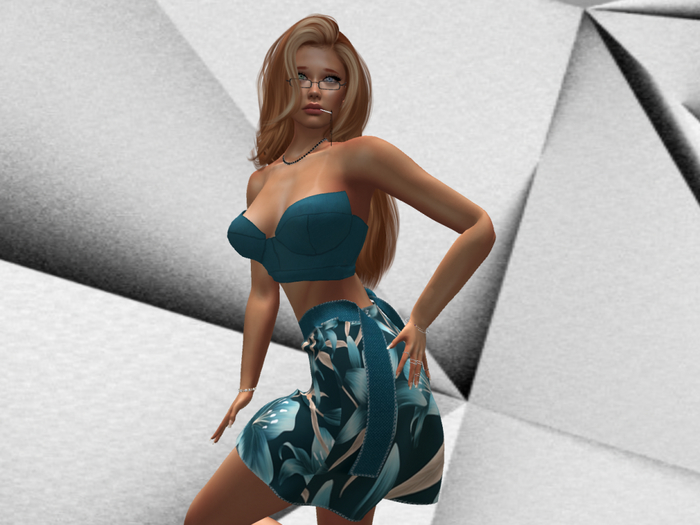 Label Difference - Unbelted Flower Teal Skirt BAG