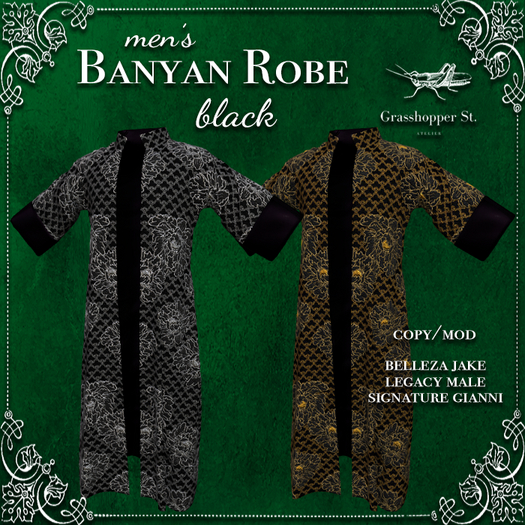Grasshopper St Men's Banyan Robe Black