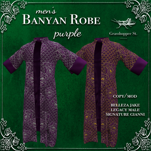 Grasshopper St Men's Banyan Robe Purple