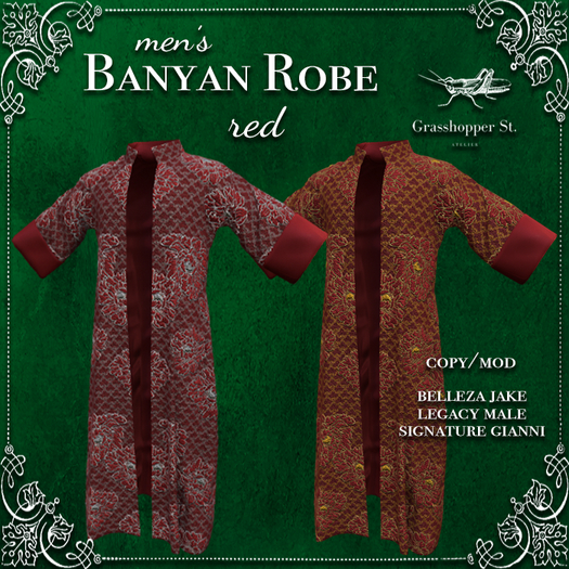 Grasshopper St Men's Banyan Robe Red