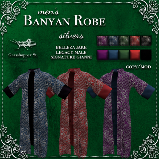 Grasshopper St Men's Banyan Robe Silvers