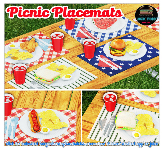 Second Life Marketplace Junk Food Picnic Placemat (Hotdog)
