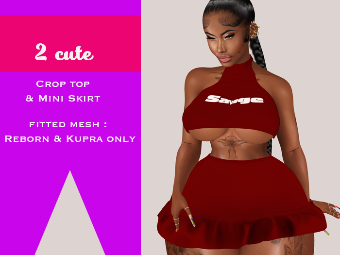 Lady/2 cute Ruffles skirt & Crop top Red
