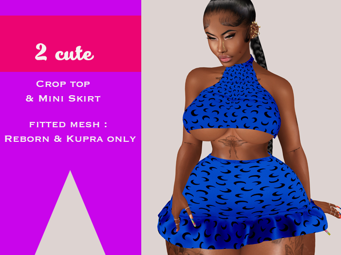 Lady/2 cute Ruffles skirt & Crop top Blue