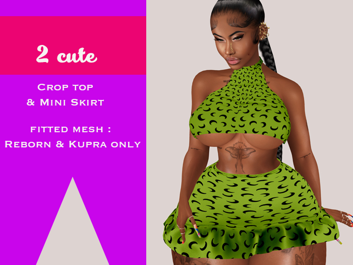 Lady/2 cute Ruffles skirt & Crop top Green