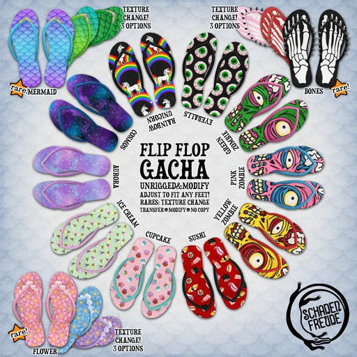 Schadenfreude Bones Flip Flops RARE 