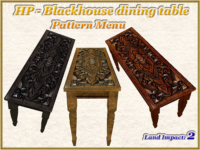 HP - Blackhouse dining table - Pattern Menu (2 LI) (Full perm)