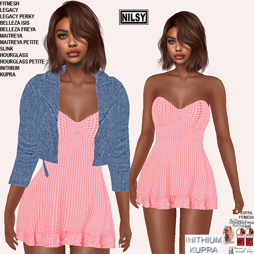 JEAN JACKET AND VICHY DRESS,CL&MESH BODY