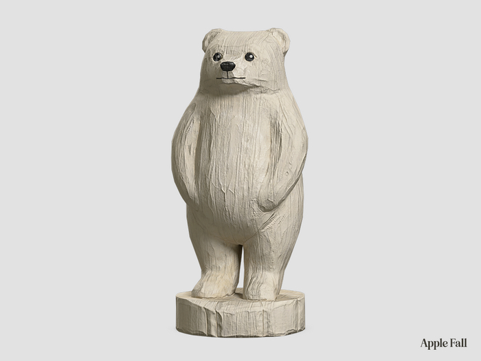 Apple Fall Carved Bear - White