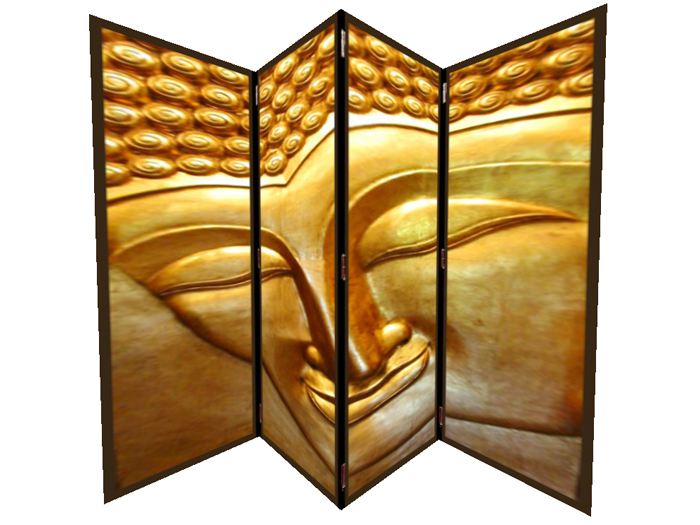 L.M. Chinese/Asian Gold Buddha 1 prim screen divider separator hinged