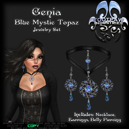 [FPI] Genia BlueMystic - Lovely Jewelry set with Necklace, Earrings & Belly Piercing